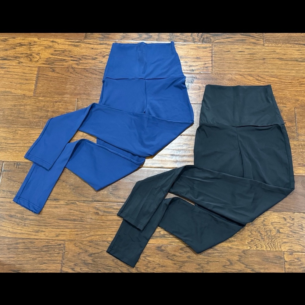 TWO PAIR High Waist Full Length Leggings (Black AND Navy)